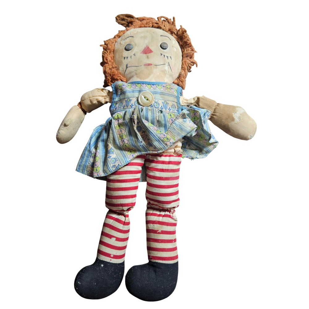 Antque 1940s Georgene Raggedy Ann Doll Johnny Gruelle Striped Legs Kidcore Retro